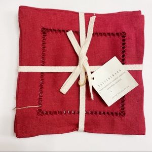 Pottery Barn (6) Linen Hemstitch Cocktail Napkins